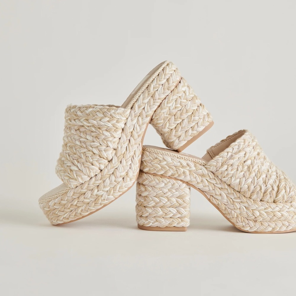 Women's Lady Heels Ivory Multi Woven Block Sandal